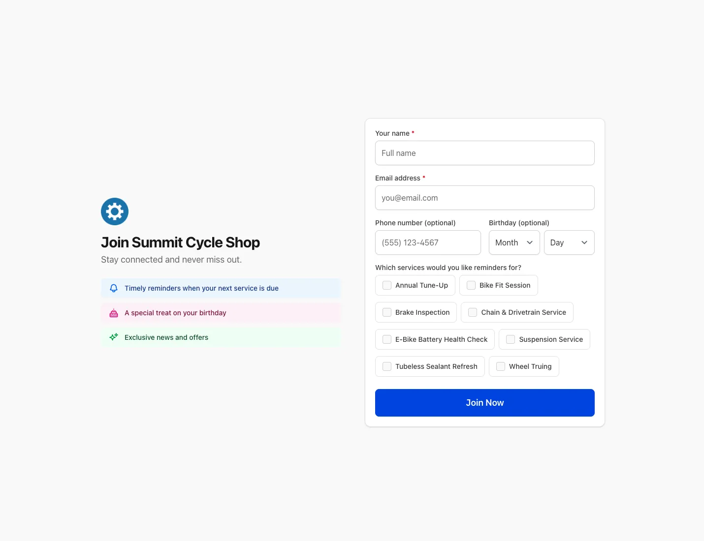 Kiosk mode customer self-registration screenshot