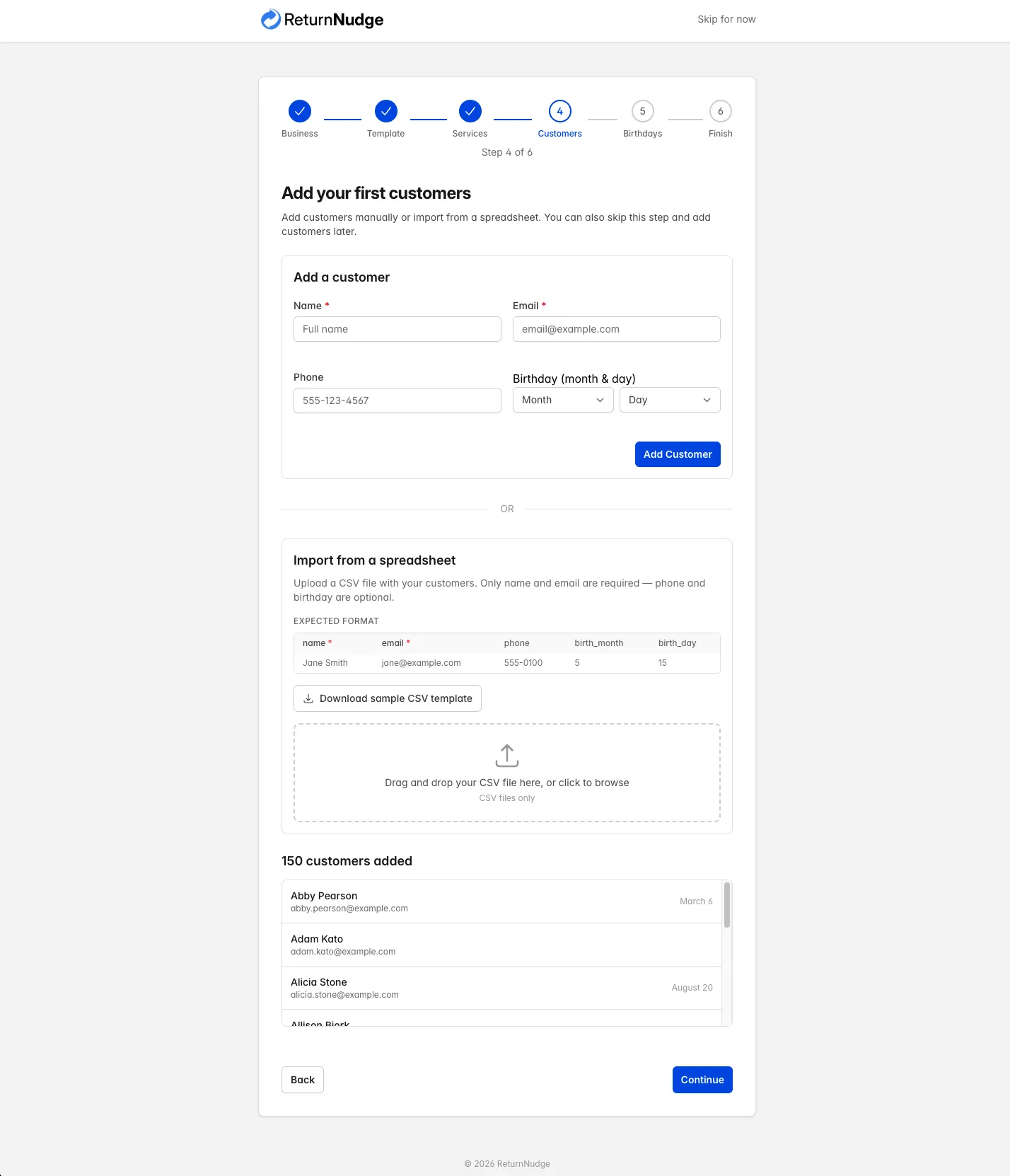 Add customers screenshot